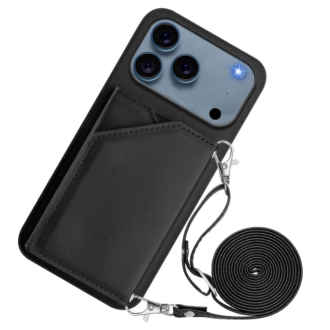 Étui portefeuille rétro en cuir pliable avec sangle pour iPhone Air (noir Étui portefeuille rétro en cuir pliable avec sangle pour iPhone Air (noir