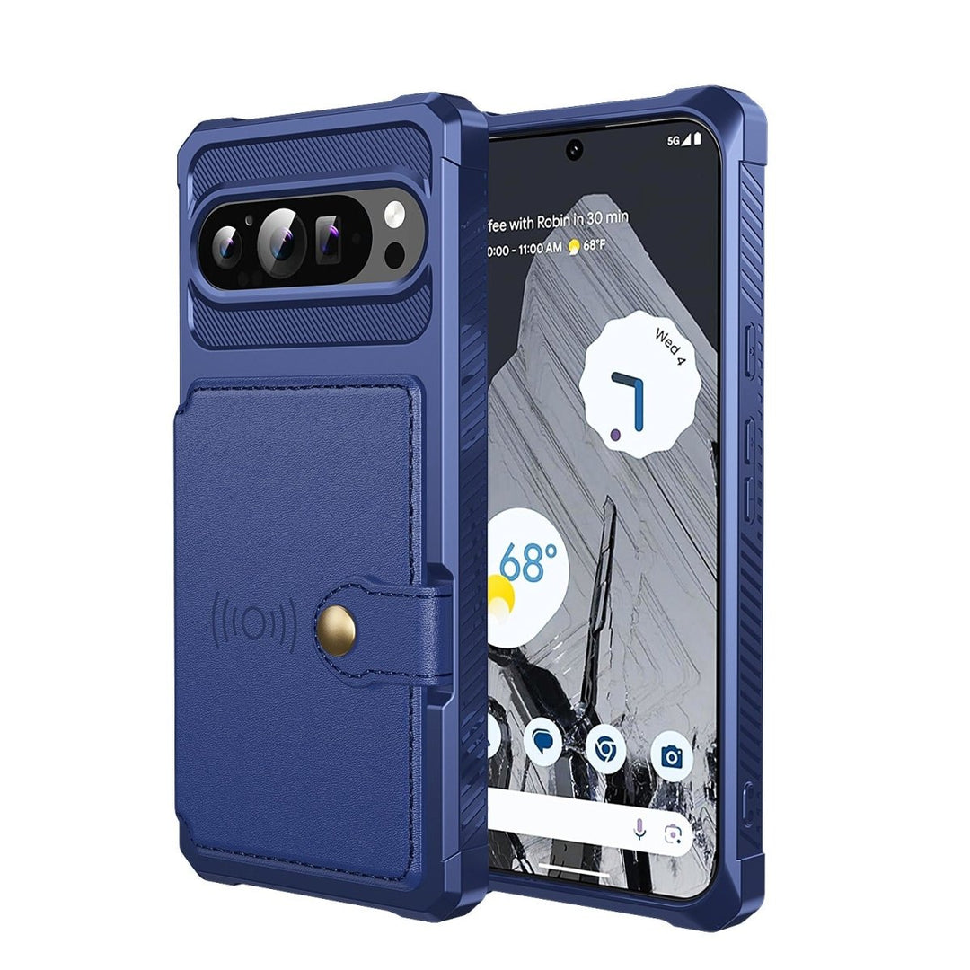 Magnetic Leather Wallet Case For Google Pixel Google Pixel 11 Pro XL Blue Parkfield Supplies