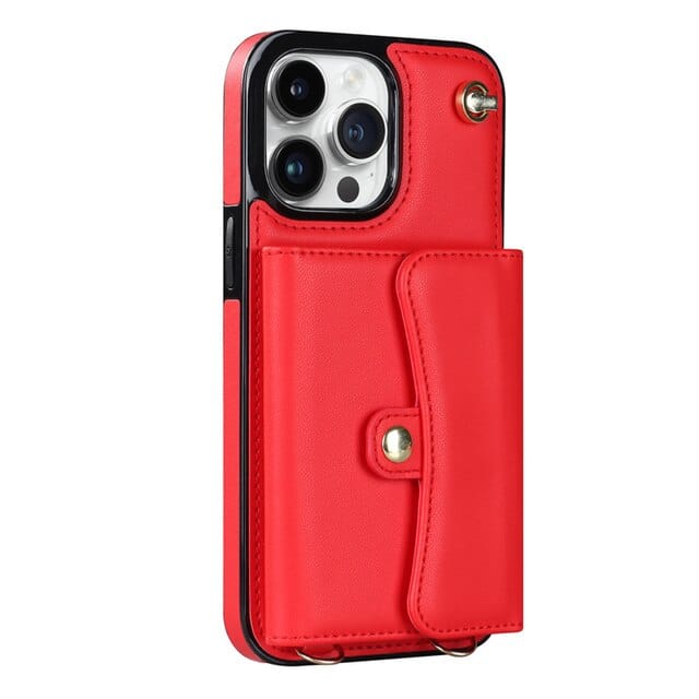 Cardholder Leather Phone Case With Lanyard iPhone 7 / Red CM20230320-C-03-iPhone 7-Red