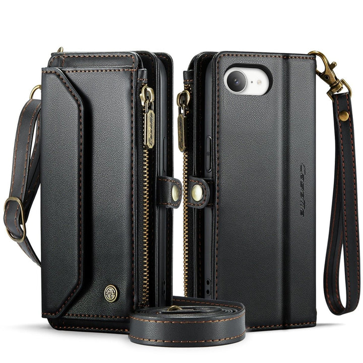 RFID Crossbody Leather Wallet Phone Case iPhone 16e Black Parkfield Supplies
