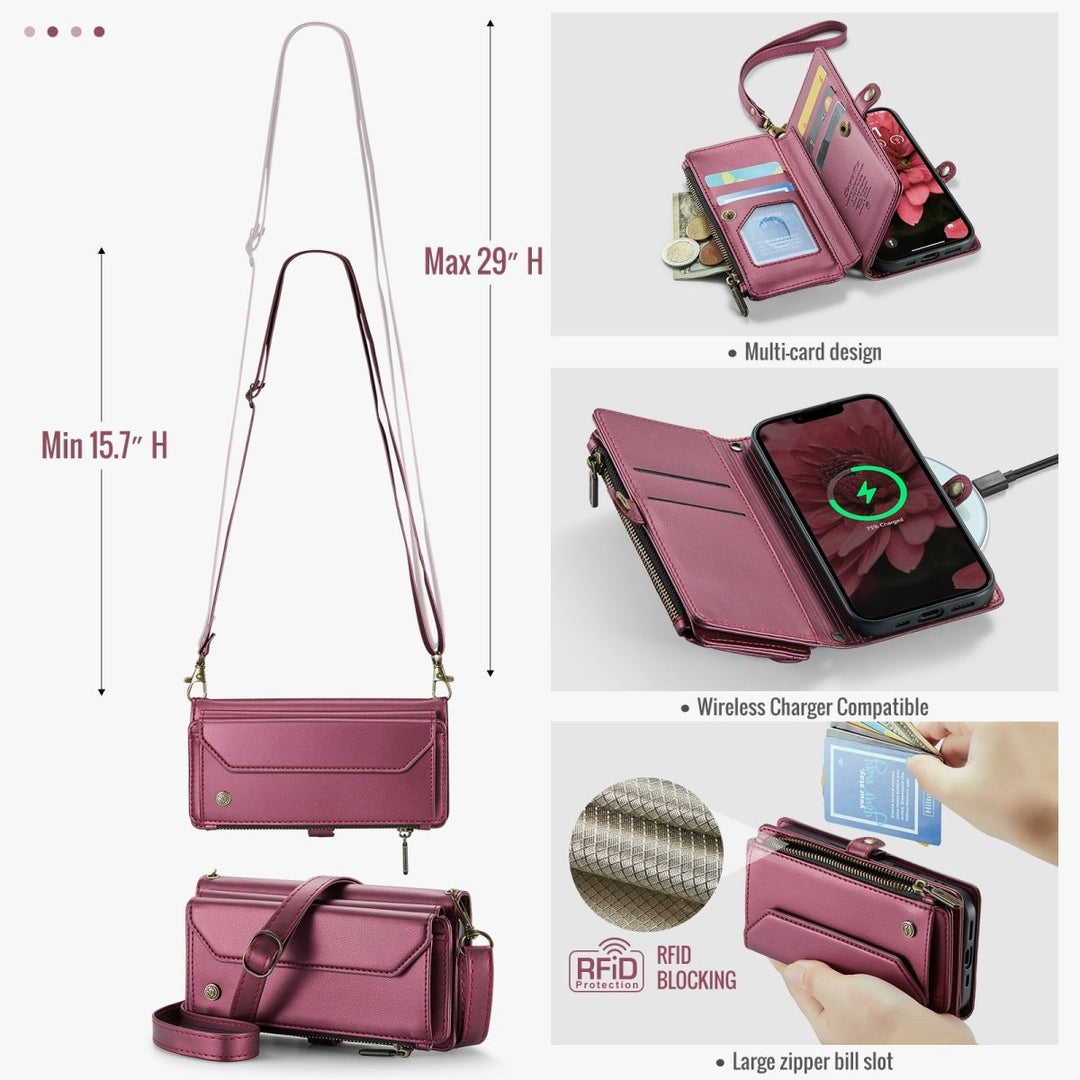 RFID Crossbody Leather Wallet Phone Case iPhone 14 Plus Pink Parkfield Supplies