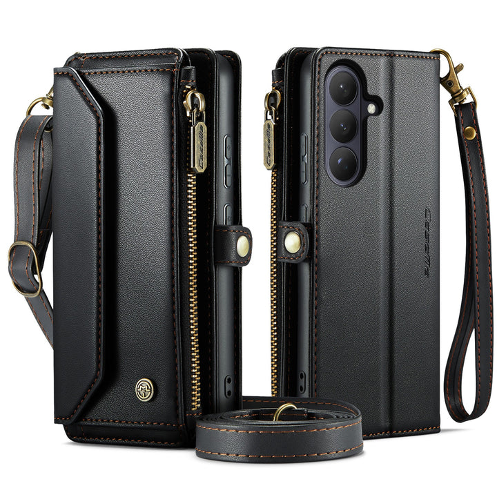 Coque portefeuille en cuir RFID bandoulière pour Samsung Galaxy