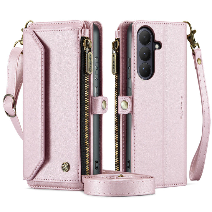 Coque portefeuille en cuir RFID bandoulière pour Samsung Galaxy