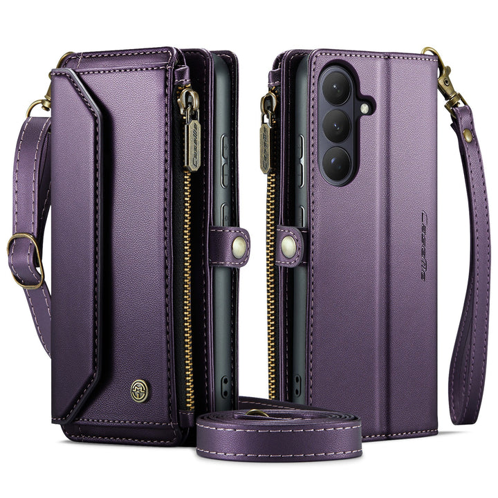 Coque portefeuille en cuir RFID bandoulière pour Samsung Galaxy