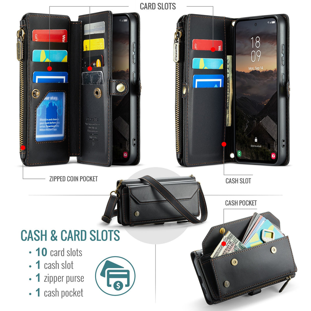 Coque portefeuille en cuir RFID bandoulière pour Samsung Galaxy