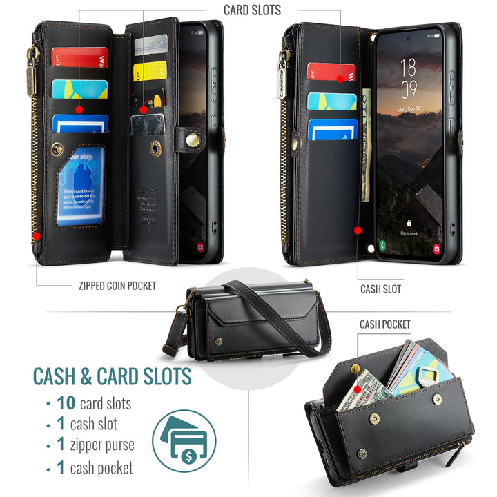 Coque portefeuille en cuir RFID bandoulière pour Samsung Galaxy