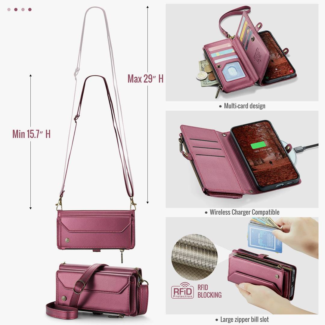 Coque portefeuille en cuir RFID bandoulière pour Samsung Galaxy