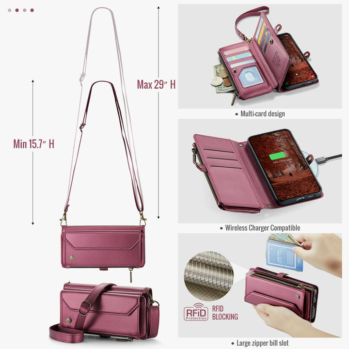 Coque portefeuille en cuir RFID bandoulière pour Samsung Galaxy