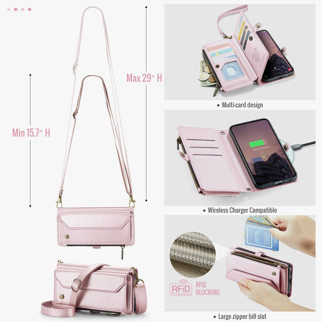 Coque portefeuille en cuir RFID bandoulière pour Samsung Galaxy