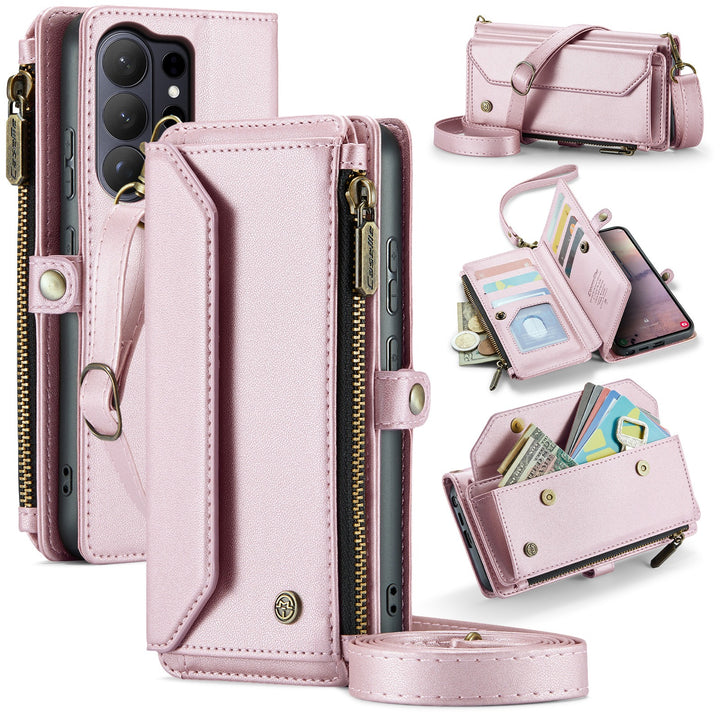 Coque portefeuille en cuir RFID bandoulière pour Samsung Galaxy