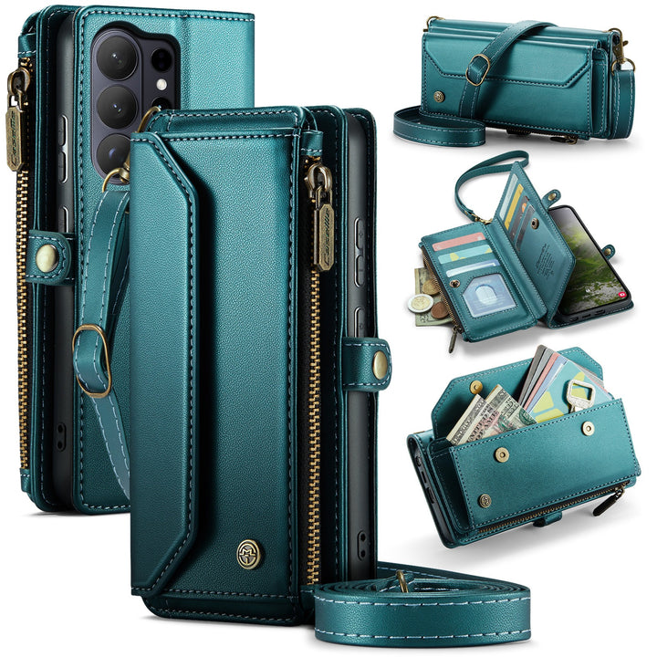 Coque portefeuille en cuir RFID bandoulière pour Samsung Galaxy