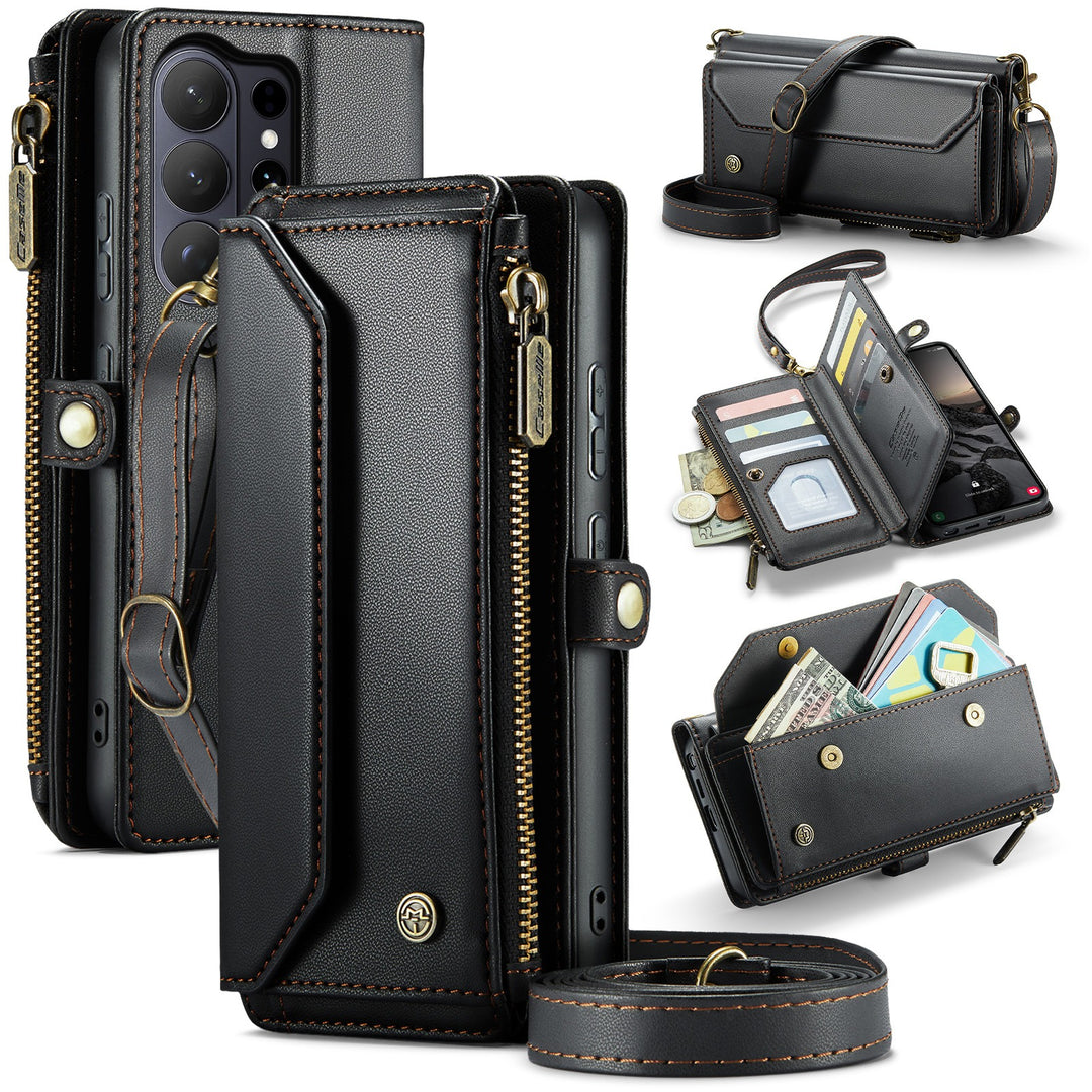 Coque portefeuille en cuir RFID bandoulière pour Samsung Galaxy
