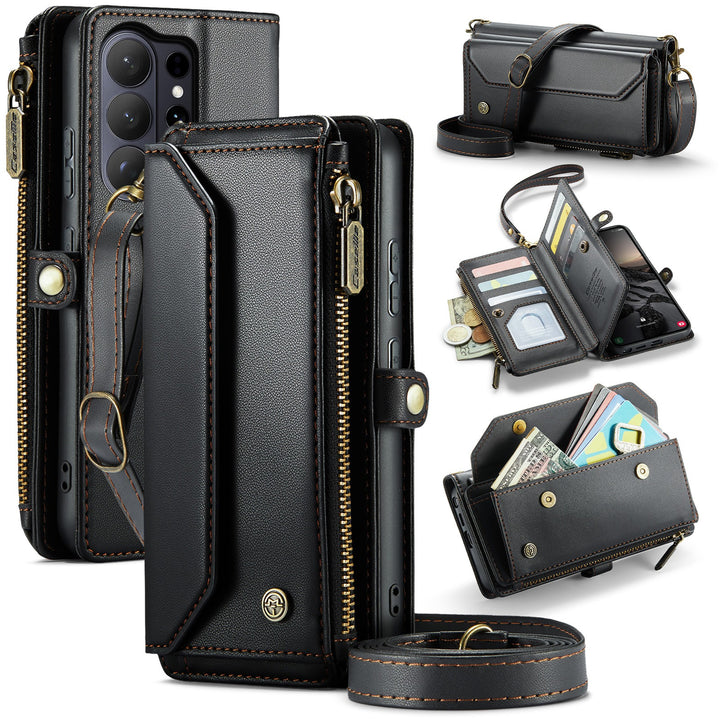 Coque portefeuille en cuir RFID bandoulière pour Samsung Galaxy