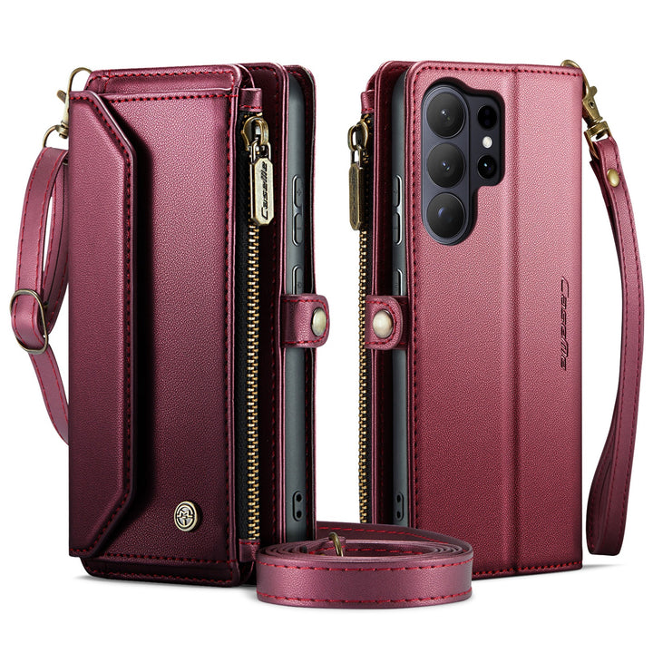 Coque portefeuille en cuir RFID bandoulière pour Samsung Galaxy