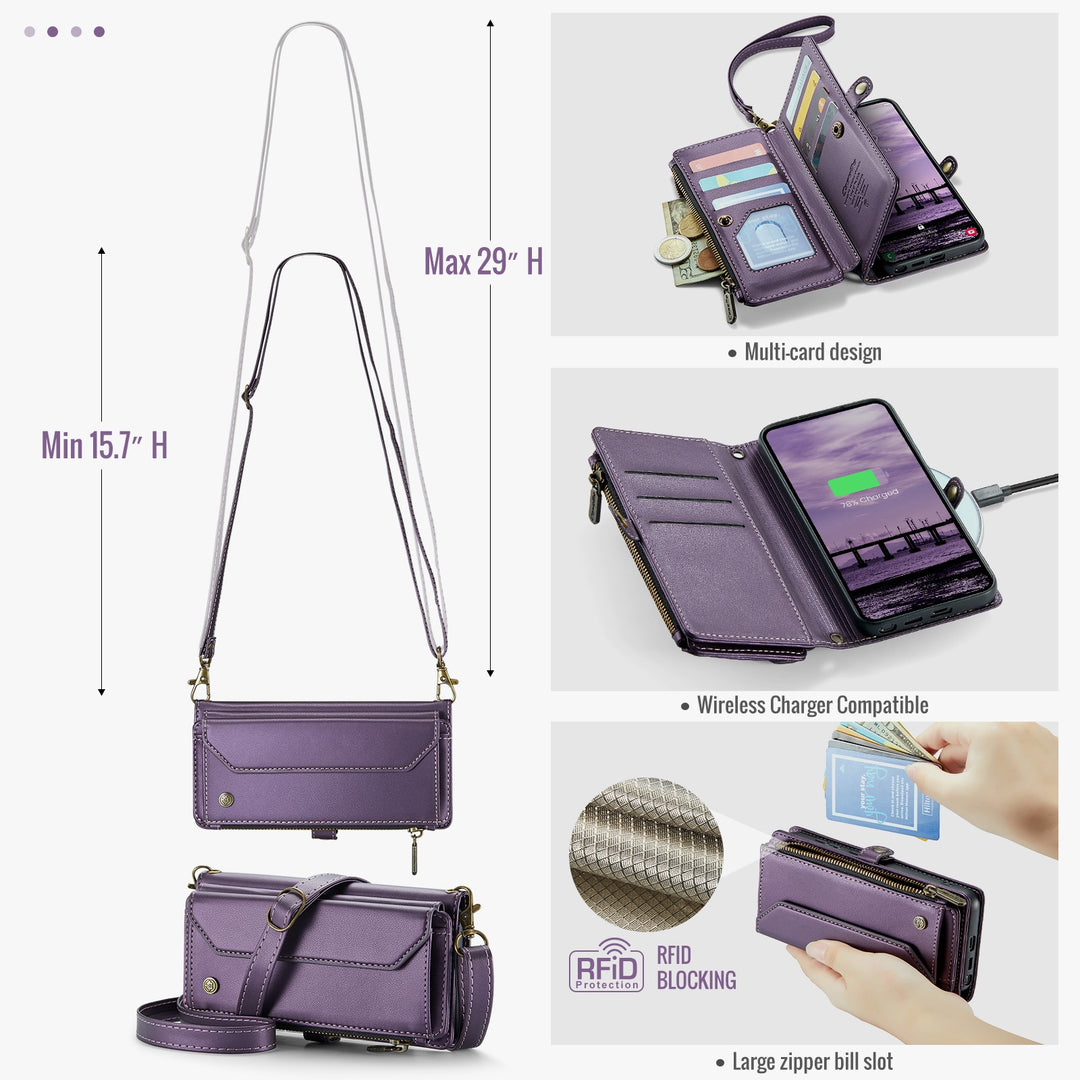 Coque portefeuille en cuir RFID bandoulière pour Samsung Galaxy