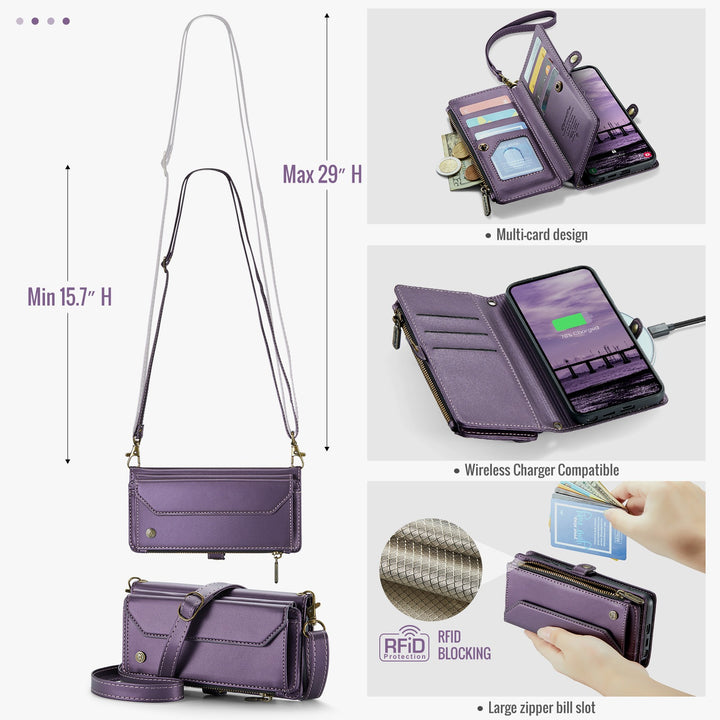 Coque portefeuille en cuir RFID bandoulière pour Samsung Galaxy