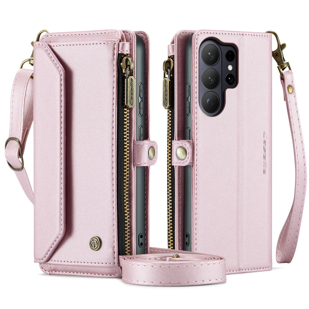 Coque portefeuille en cuir RFID bandoulière pour Samsung Galaxy