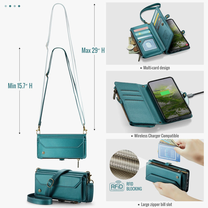 Coque portefeuille en cuir RFID bandoulière pour Samsung Galaxy