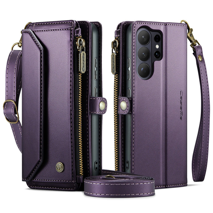 Coque portefeuille en cuir RFID bandoulière pour Samsung Galaxy