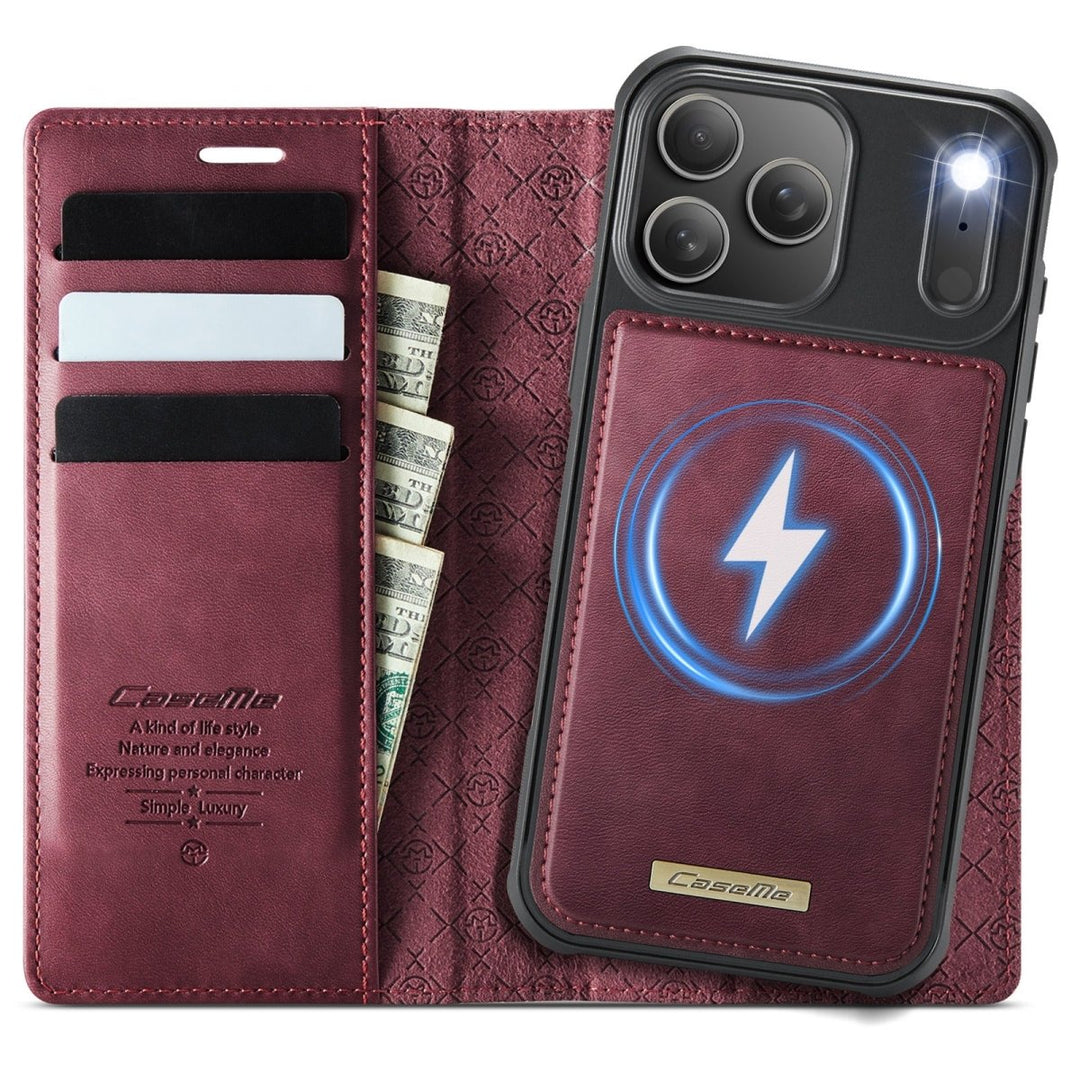 RFID Detachable Leather Card Holder Phone Case iPhone 17 Pro Wine Red Parkfield Supplies
