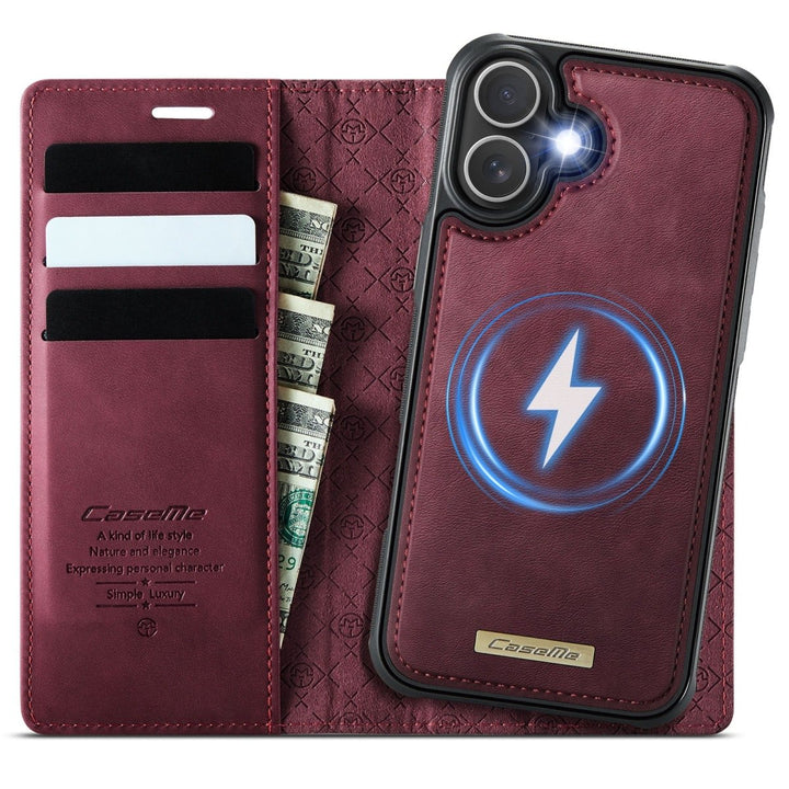 RFID Detachable Leather Card Holder Phone Case iPhone 16 Wine Red Parkfield Supplies