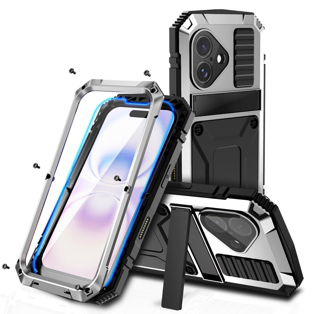 Rugged Heavy Duty Phone Case with Kickstand iPhone 16 Silver Parkfield Supplies