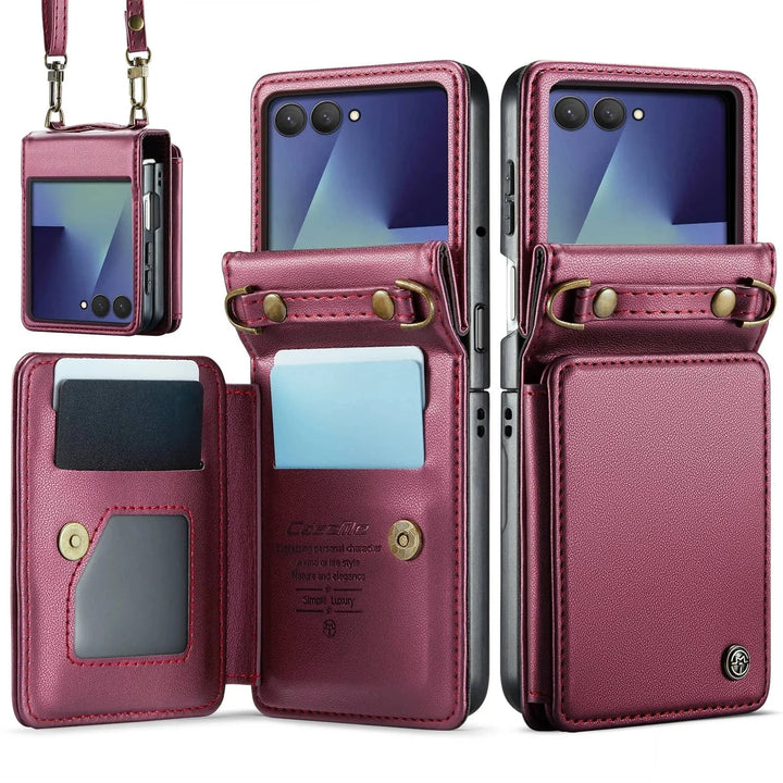 RFID Flip Leather Wallet Case For Samsung Z Flip Red / CHINA / For Galaxy Z Flip 7 10:351785#For Galaxy Z Flip 7;14:10#Red;200007763:201336100