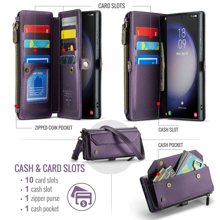RFID Crossbody Leather Wallet Case For Samsung Galaxy