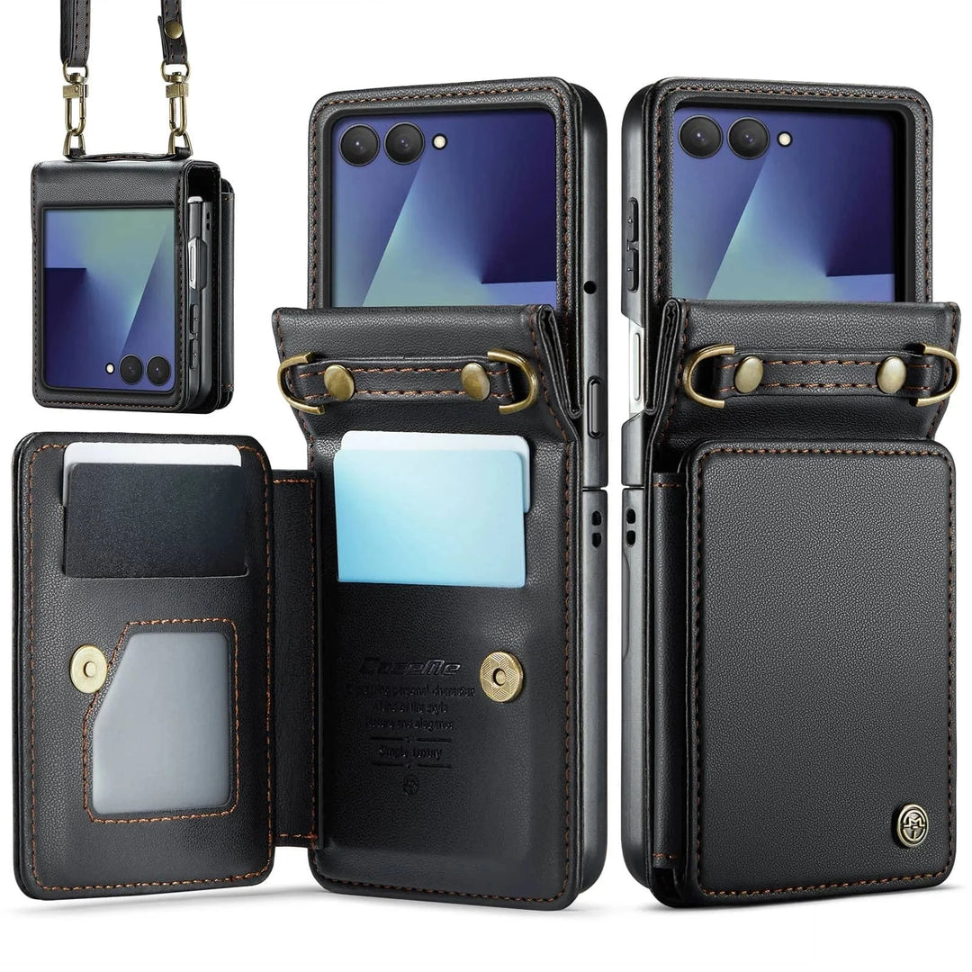 RFID Flip Leather Wallet Case For Samsung Z Flip Black / CHINA / For Galaxy Z Flip 7 10:351785#For Galaxy Z Flip 7;14:193#Black;200007763:201336100