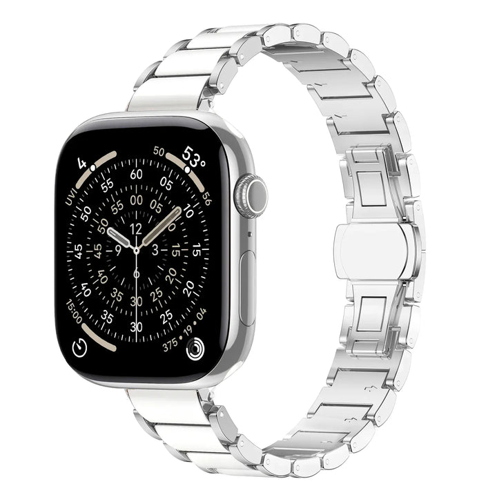 Slim Ceramic Stainless Steel Watch Band Silver White / 38 40 41 S10-42MM DP2510272S01&DX0921100