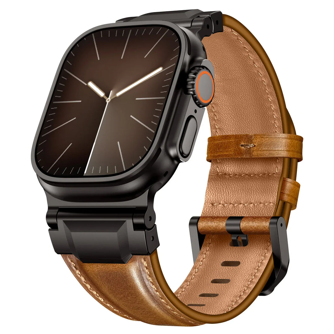 Leather Stainless Steel Watch Band 44mm 45mm 46mm / Retro Brown-black 200000049:6144#Retro brown-black;200000051:100016946#44mm 45mm 46mm;200007763:201336100