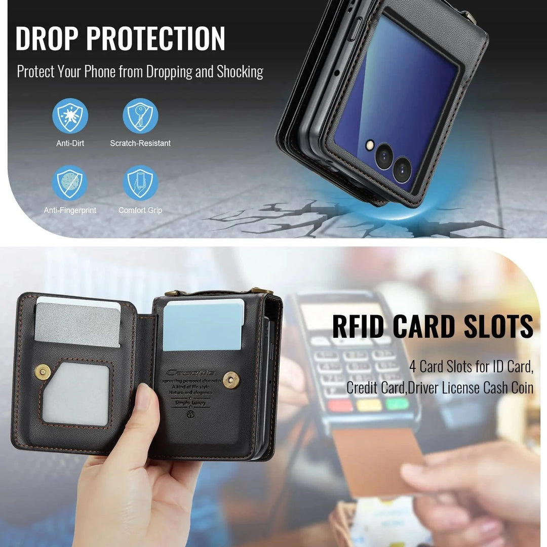 RFID Flip Leather Wallet Case For Samsung Z Flip