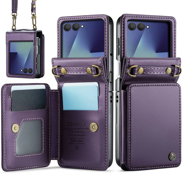 RFID Flip Leather Wallet Case For Samsung Z Flip Purple / CHINA / For Galaxy Z Flip 7 10:351785#For Galaxy Z Flip 7;14:496#Purple;200007763:201336100