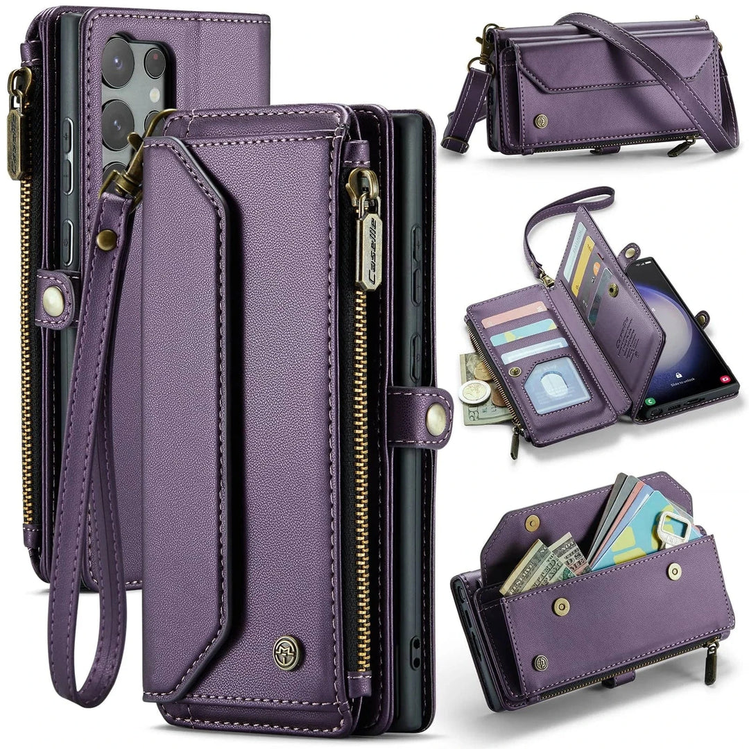 RFID Crossbody Leather Wallet Case For Samsung Galaxy