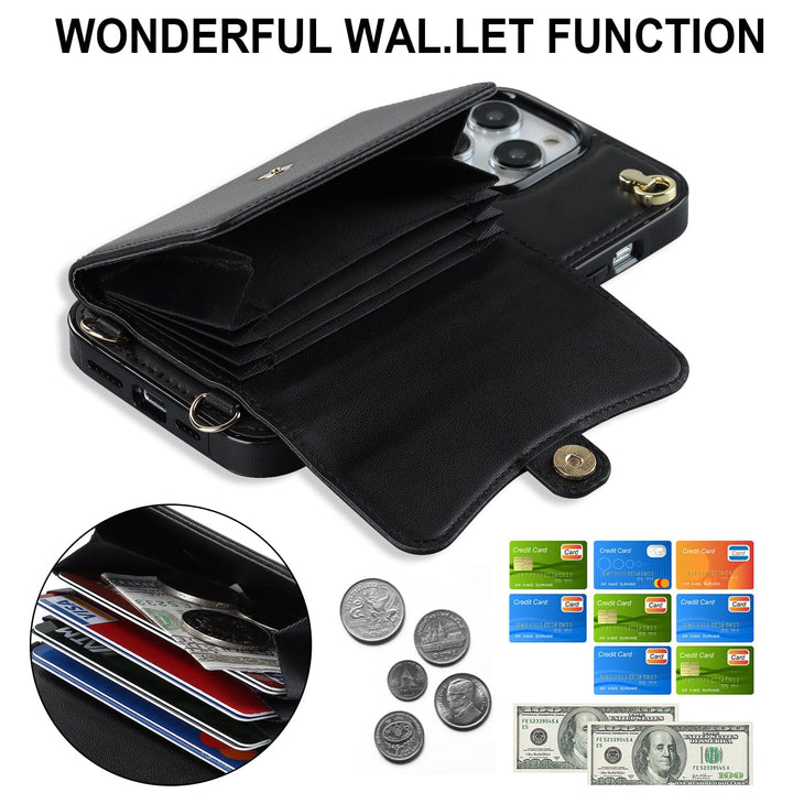 Cardholder Leather Phone Case With Lanyard