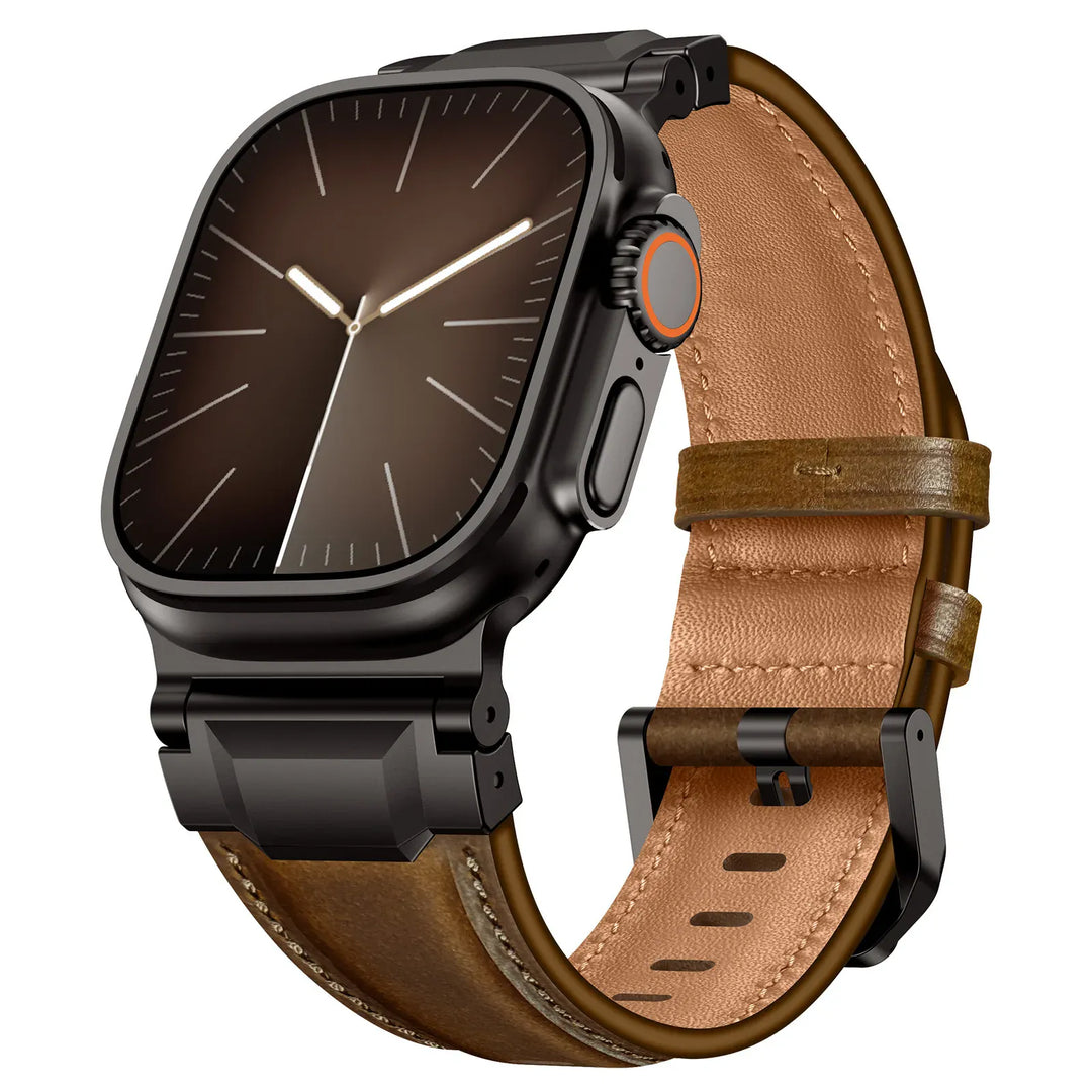Leather Stainless Steel Watch Band 44mm 45mm 46mm / Dark Brown-Black 200000049:347#Dark brown-black;200000051:100016946#44mm 45mm 46mm;200007763:201336100