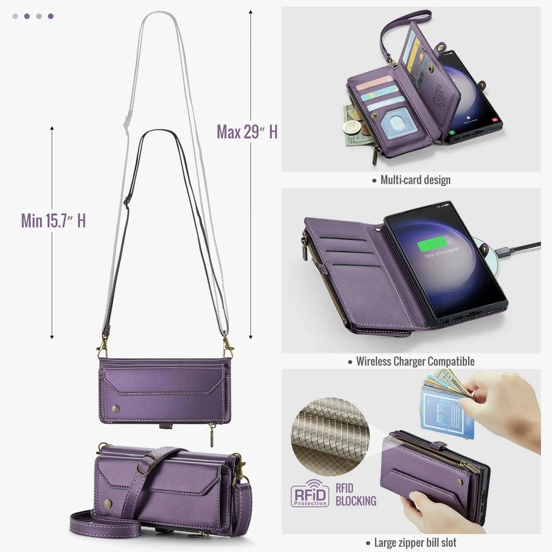 RFID Crossbody Leather Wallet Case For Samsung Galaxy