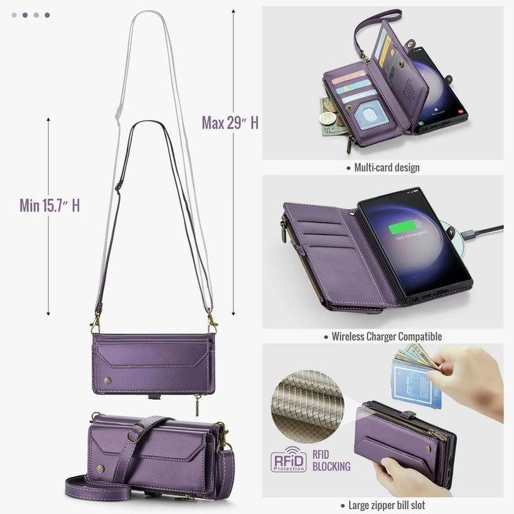 RFID Crossbody Leather Wallet Case For Samsung Galaxy