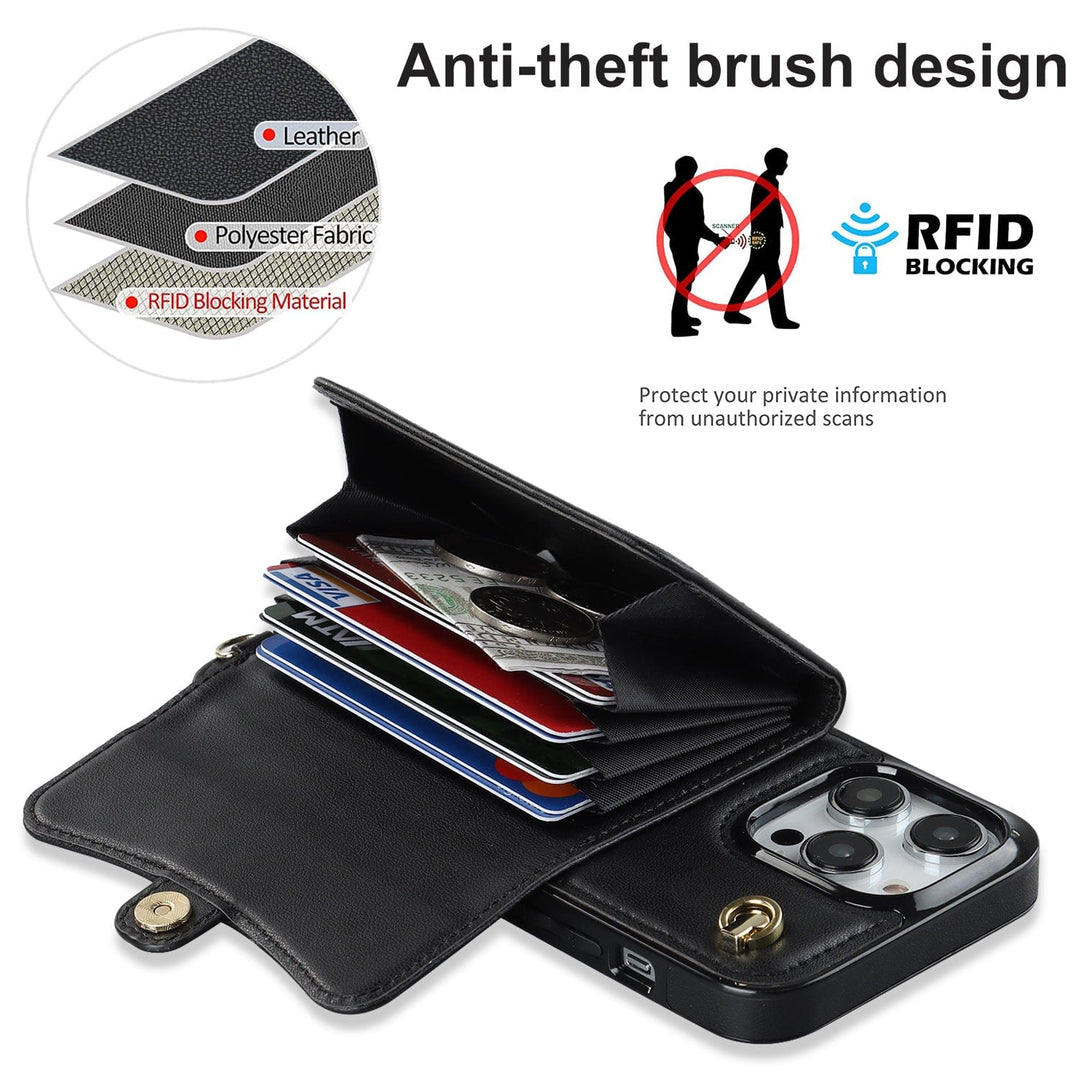 Cardholder Leather Phone Case With Lanyard