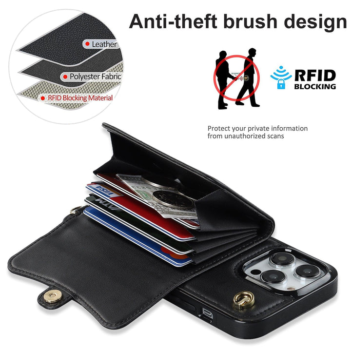 Cardholder Leather Phone Case With Lanyard
