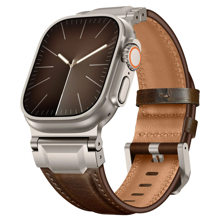 Leather Stainless Steel Watch Band 44mm 45mm 46mm / Dark Brown-Titanium 200000049:506942013#Dark brown-Titanium;200000051:100016946#44mm 45mm 46mm;200007763:201336100