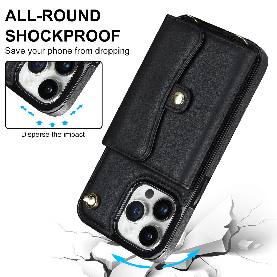 Cardholder Leather Phone Case With Lanyard