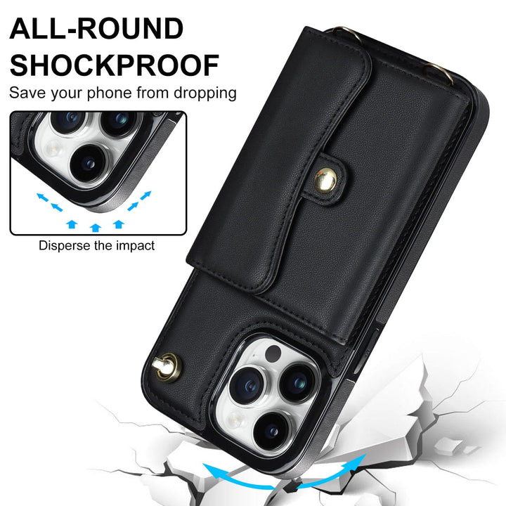 Cardholder Leather Phone Case With Lanyard