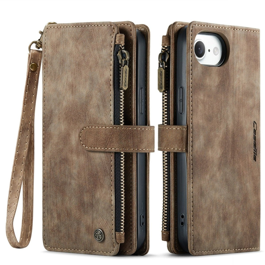 Zipper Leather Wallet Phone Case iPhone 16e Brown Parkfield Supplies
