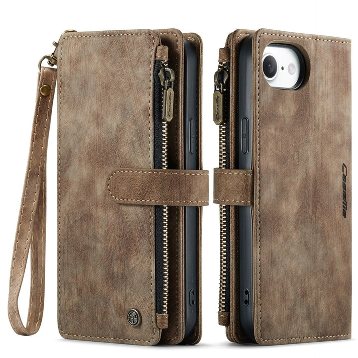 Zipper Leather Wallet Phone Case iPhone 16e Brown Parkfield Supplies