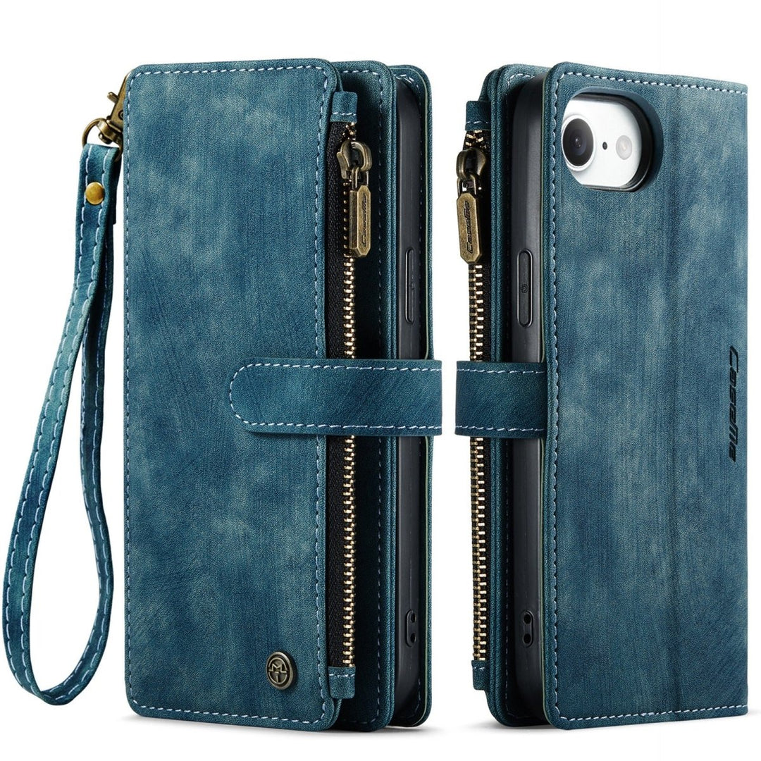 Zipper Leather Wallet Phone Case iPhone 16e Blue Parkfield Supplies