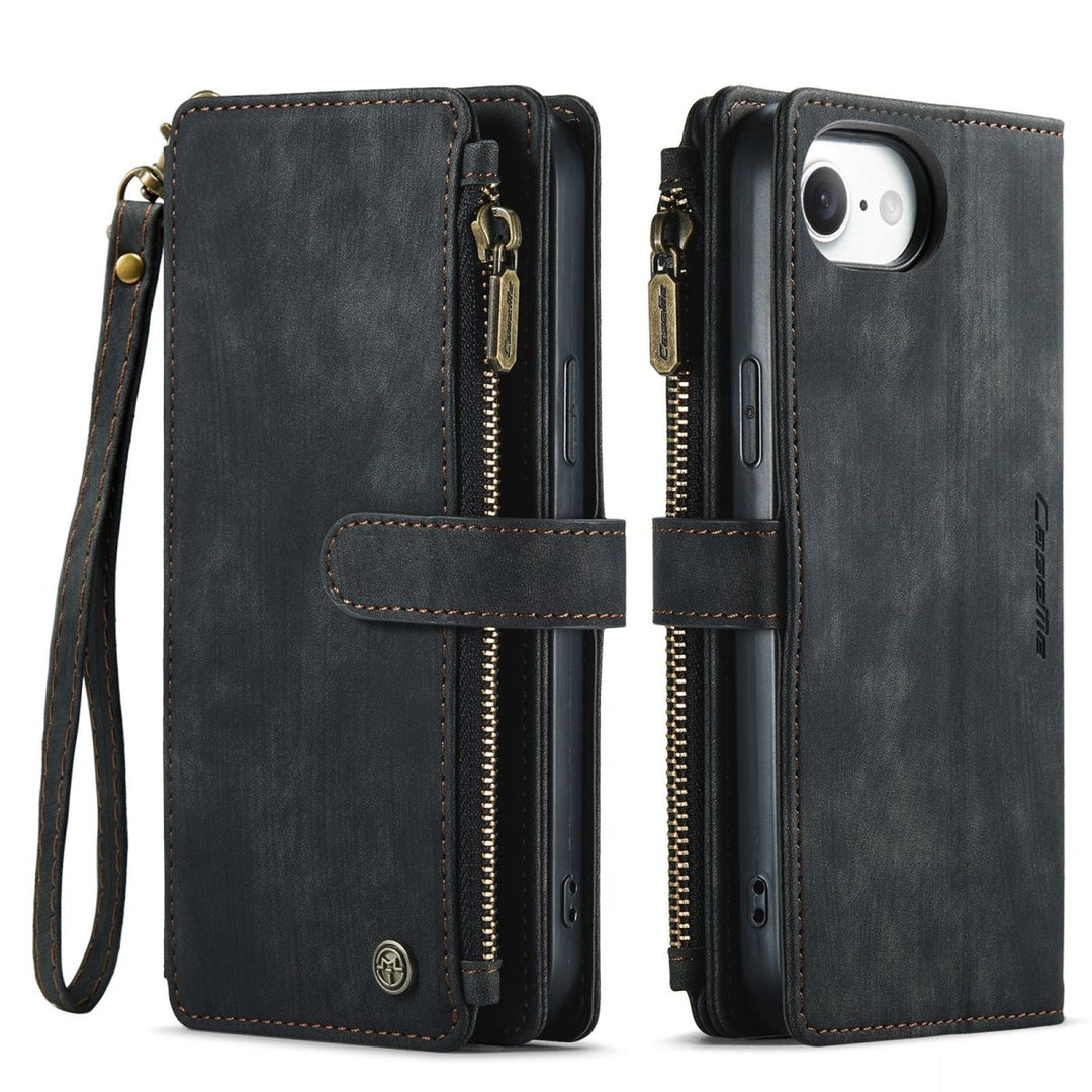 Zipper Leather Wallet Phone Case iPhone 16e Black Parkfield Supplies