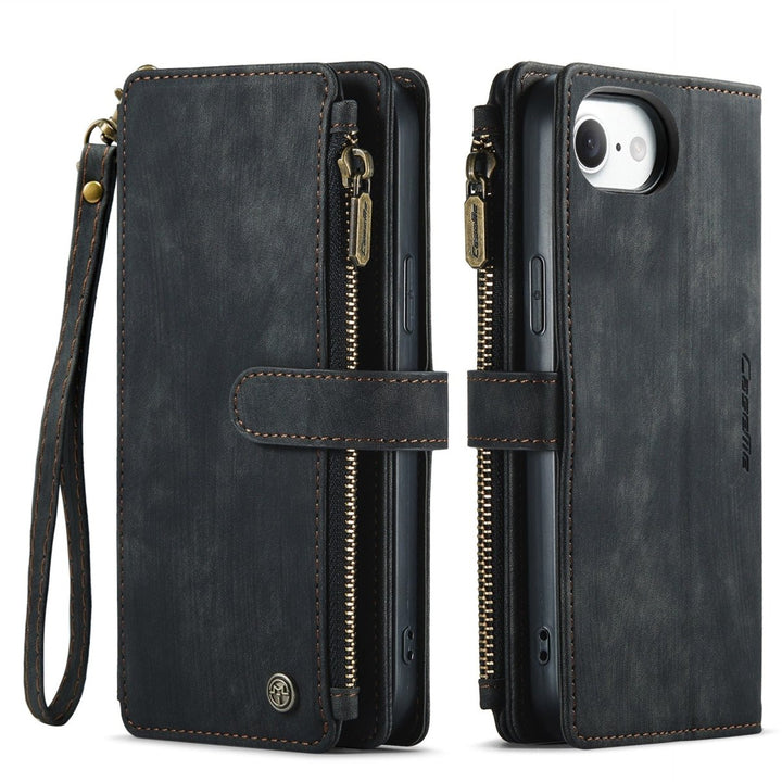 Zipper Leather Wallet Phone Case iPhone 16e Black Parkfield Supplies