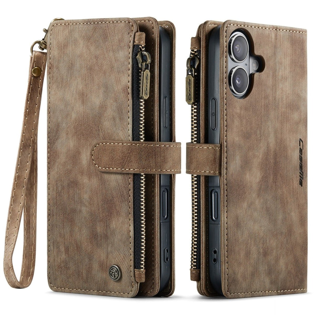 Zipper Leather Wallet Phone Case iPhone 16 Brown Parkfield Supplies