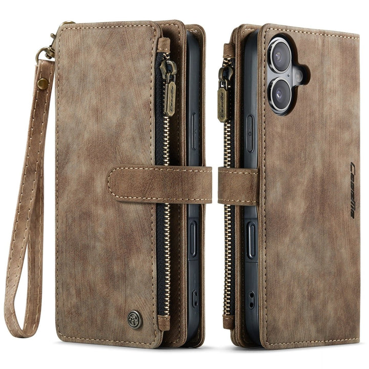 Zipper Leather Wallet Phone Case iPhone 16 Brown Parkfield Supplies